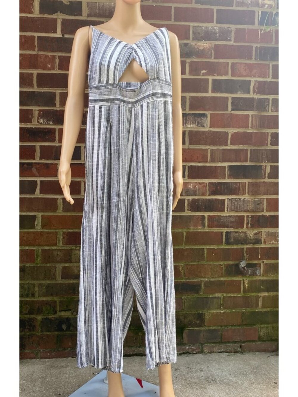 Moon & Sky Women Sleeveless Jumpsuit Size M,Striped,Zipper,Wide Leg